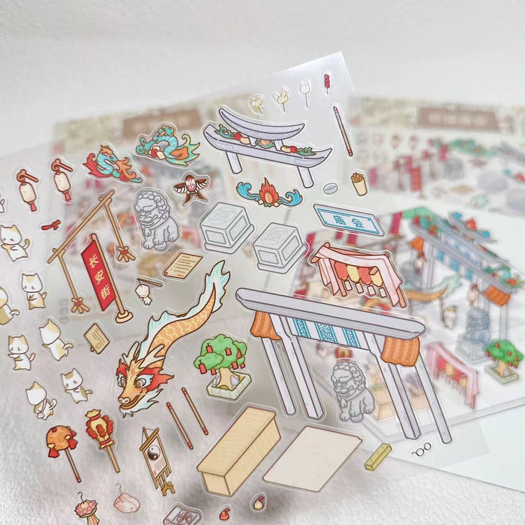 DIY Miniature Sticker Scene,Cat Farm|Outdoor Afternoon Tea|Jungle Tribe|Temple Fair