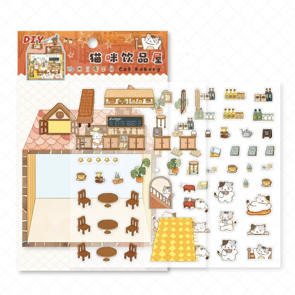 DIY Cat Bakery Bread Restaurant Drink Sticker Scenes