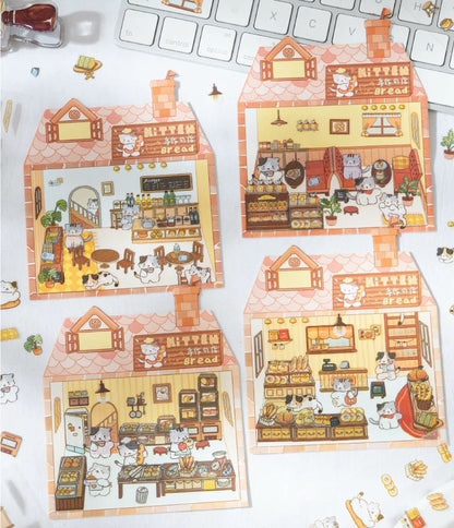 DIY Cat Bakery Bread Restaurant Drink Sticker Scenes