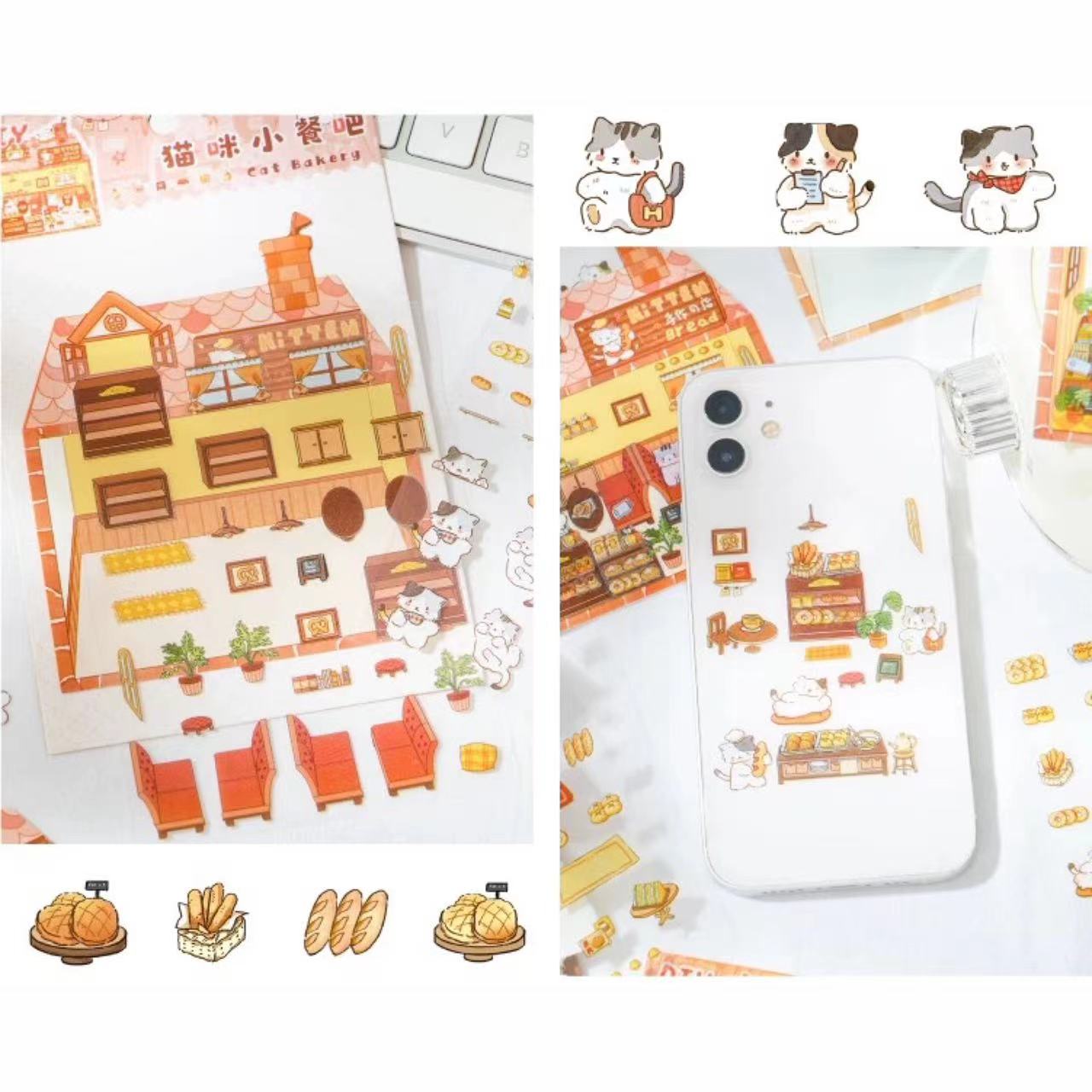DIY Cat Bakery Bread Restaurant Drink Sticker Scenes
