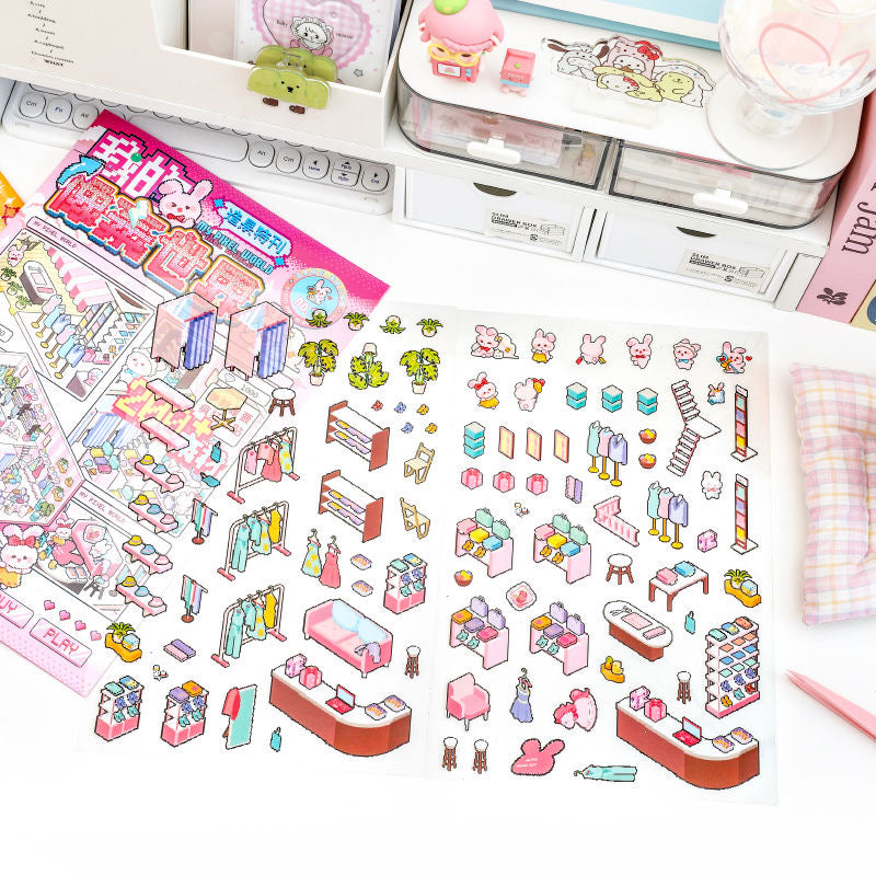 Pixel 3D Sticker Scene:Dreamy Clothing Store|Coffee Shop|Supermarket|Nursery