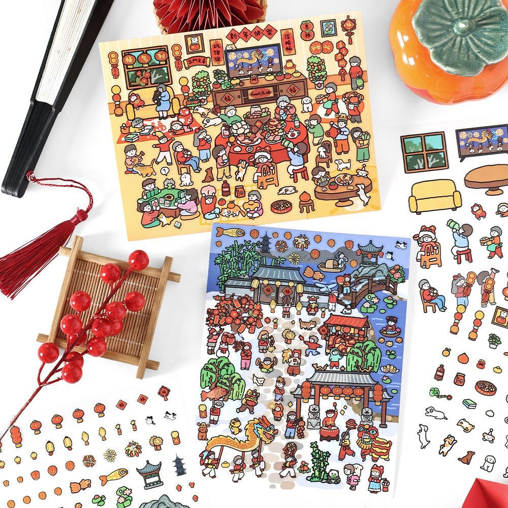 DIY Scene Sticker Chinese New Year's Eve Dinner New Year Temple Fair