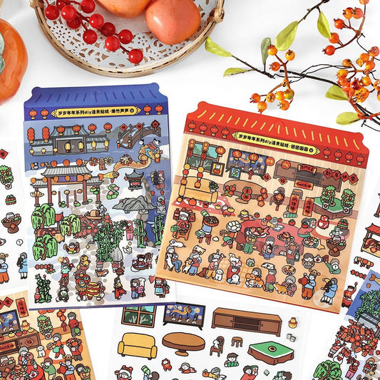 DIY Scene Sticker Chinese New Year's Eve Dinner New Year Temple Fair