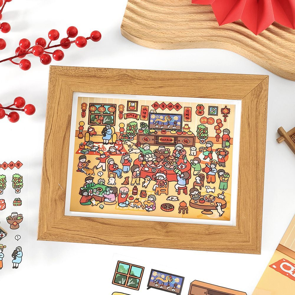DIY Scene Sticker Chinese New Year's Eve Dinner New Year Temple Fair