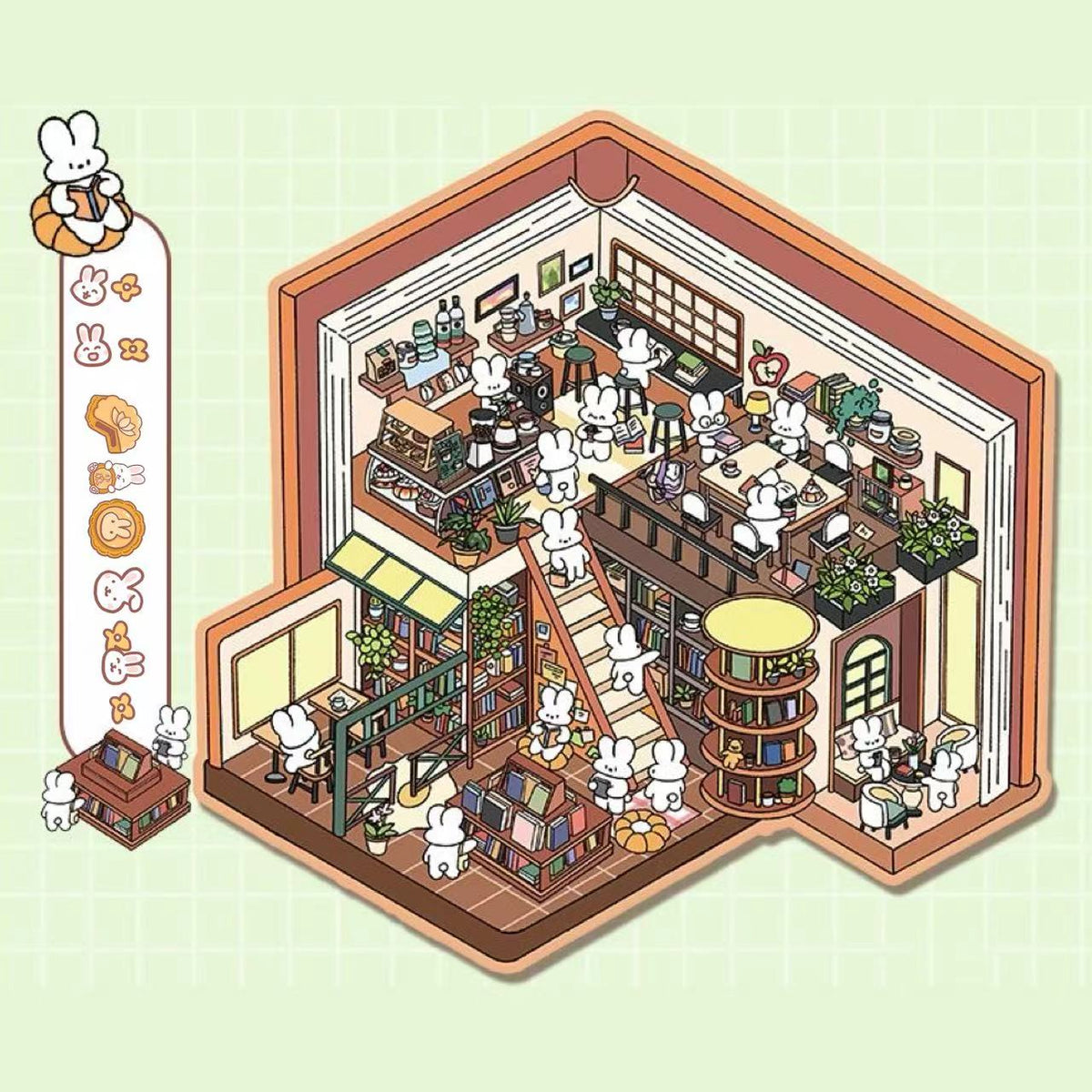 DIY 3D Panda Villa Girls House Bunny Reading Room Scene Stickers