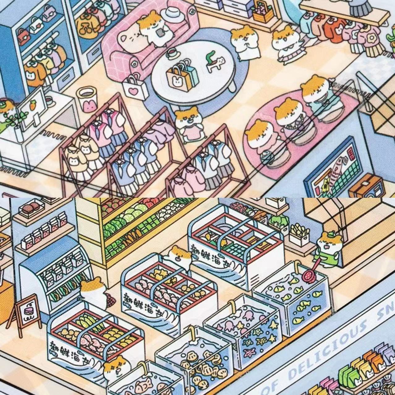 Big Sticker Scene! DIY 3 Story Super Market Book Shop 3D Miniature Sticker