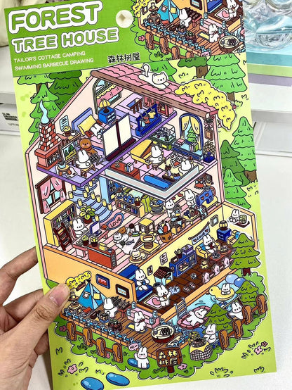 Big 3D Sticker Scene,Make Your Own Forest Tree House Canned Apartment