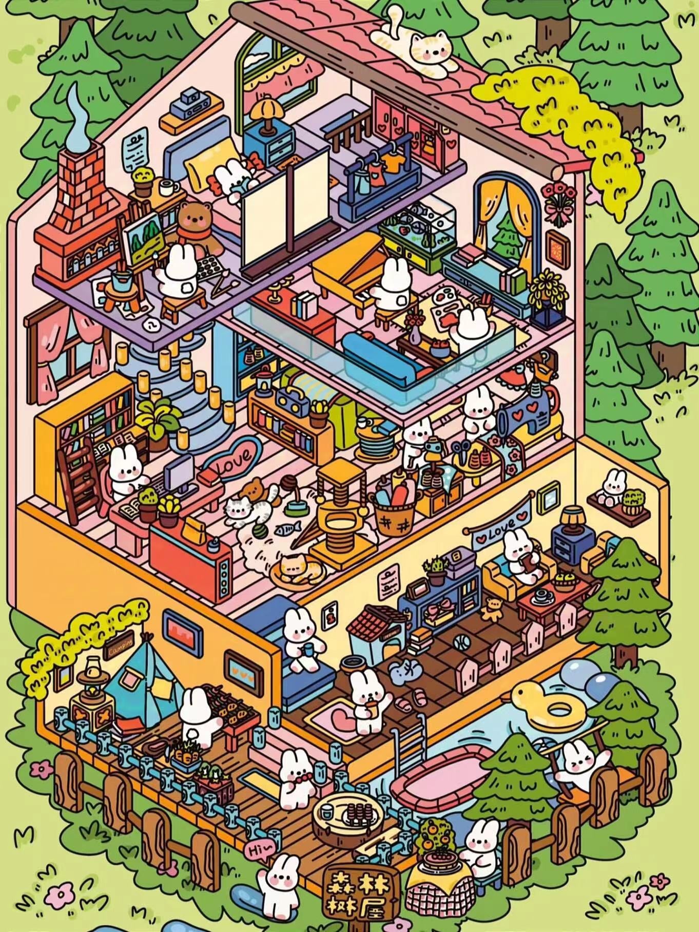Big 3D Sticker Scene,Make Your Own Forest Tree House Canned Apartment