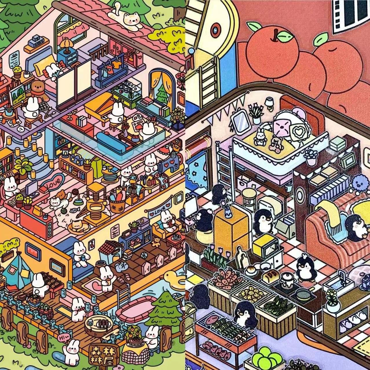 Big 3D Sticker Scene,Make Your Own Forest Tree House Canned Apartment