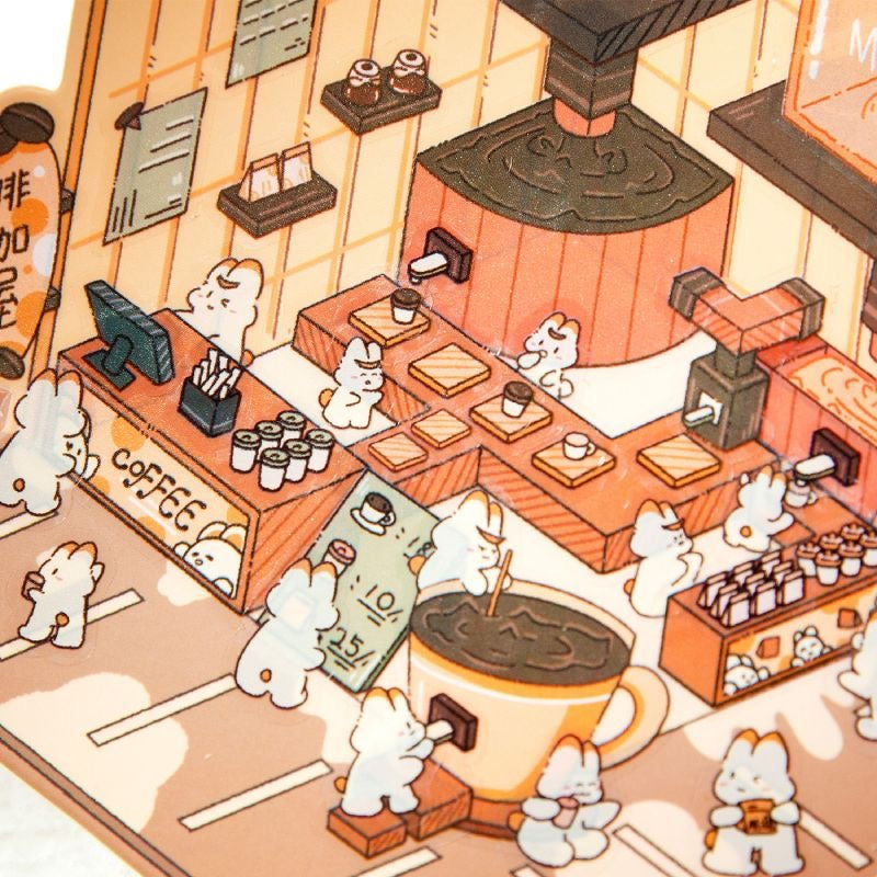 3D Sticker Scene,Make Bunny Coffee Shop Chocolate House Cake Bread Shop