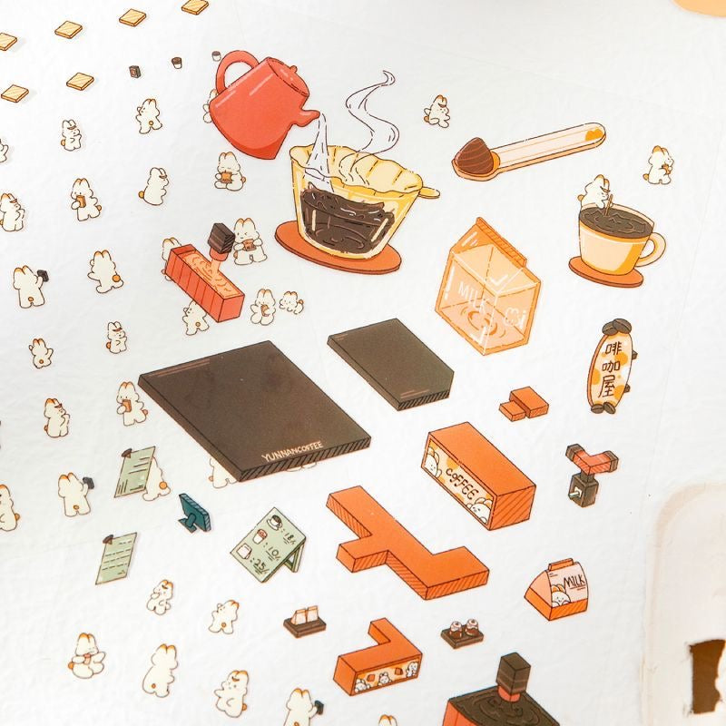 3D Sticker Scene,Make Bunny Coffee Shop Chocolate House Cake Bread Shop
