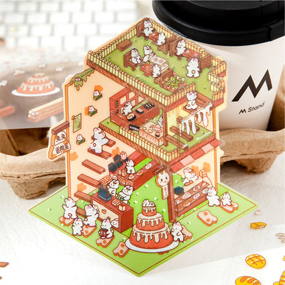 3D Sticker Scene,Make Bunny Coffee Shop Chocolate House Cake Bread Shop