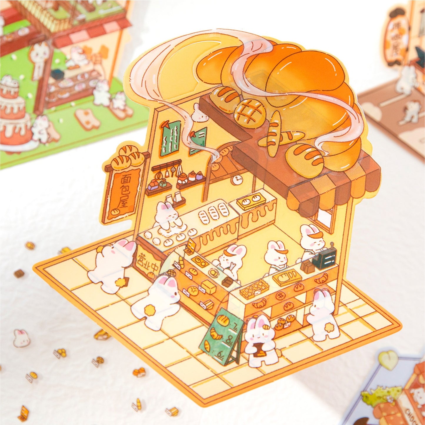 3D Sticker Scene,Make Bunny Coffee Shop Chocolate House Cake Bread Shop