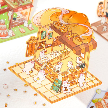 3D Sticker Scene,Make Bunny Coffee Shop Chocolate House Cake Bread Shop