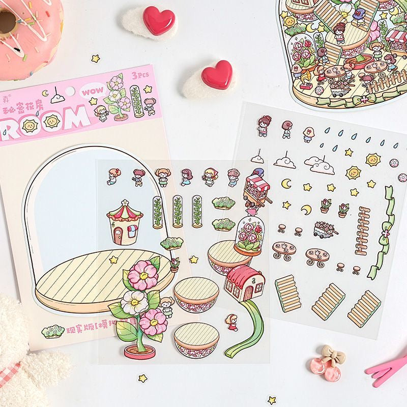 DIY Miniature Sticker Scene,Make World In Bottle Tree House Crystal Paradise GreenHouse
