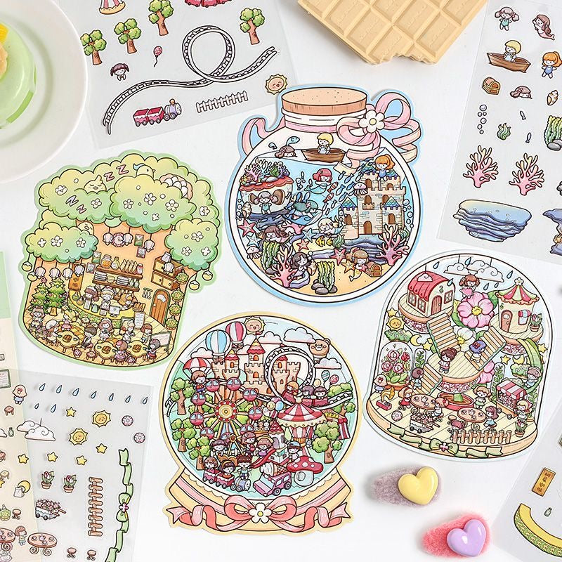 DIY Miniature Sticker Scene,Make World In Bottle Tree House Crystal Paradise GreenHouse