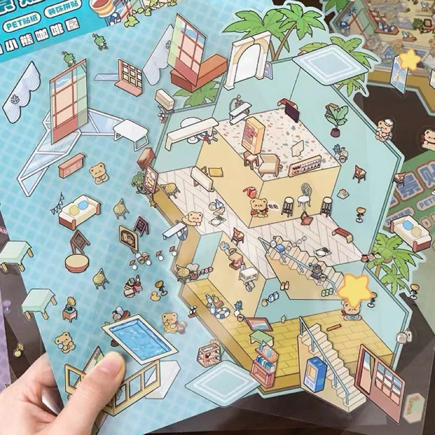 DIY Big 3D Sticker Scene Bear Coffee Panda Kindergarten Capybara Game Bunny Castle