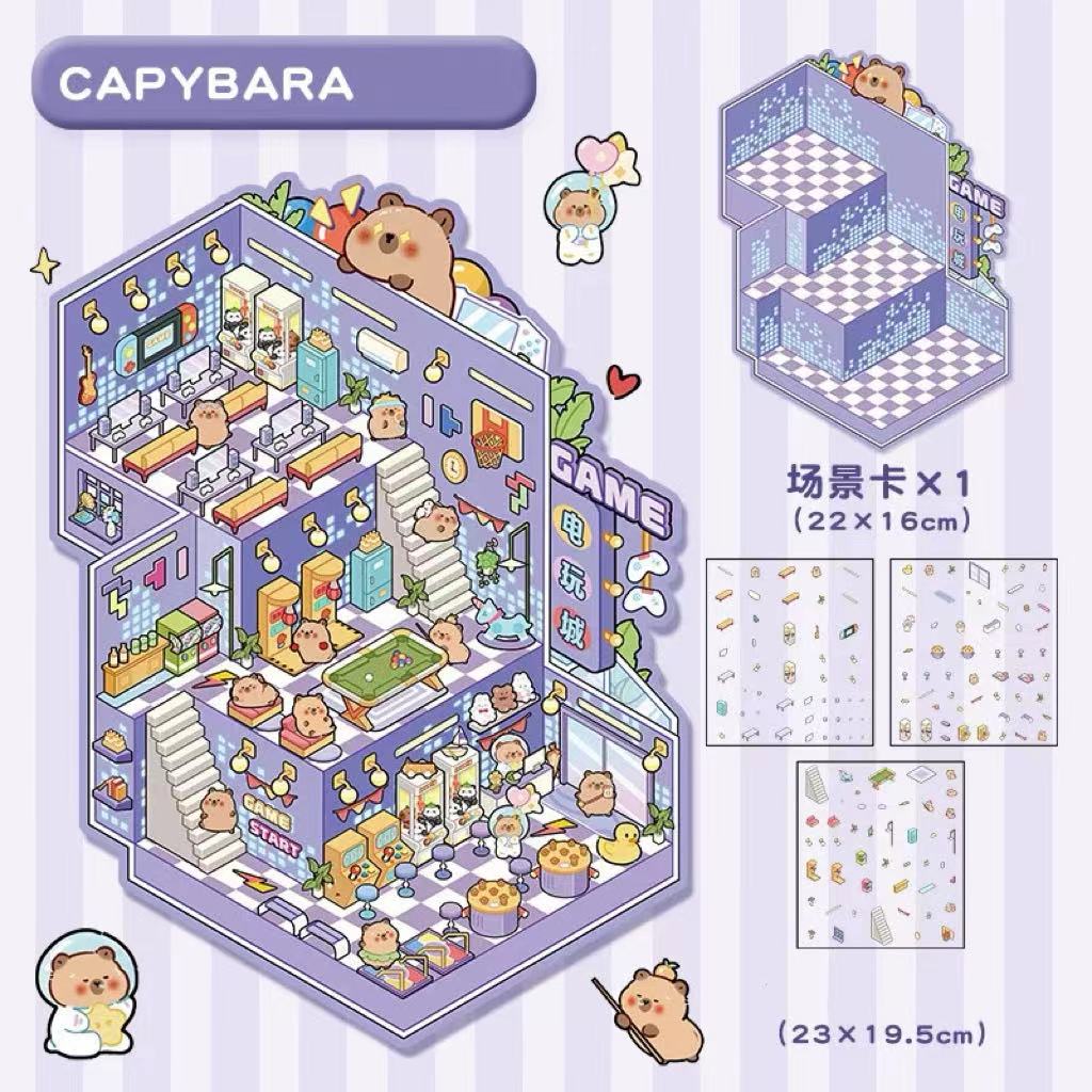 DIY Big 3D Sticker Scene Bear Coffee Panda Kindergarten Capybara Game Bunny Castle