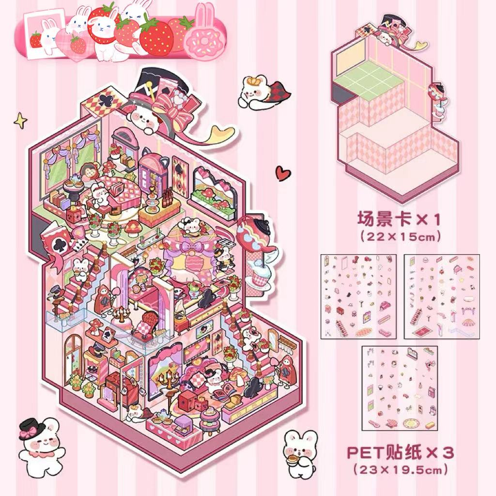 DIY Big 3D Sticker Scene Bear Coffee Panda Kindergarten Capybara Game Bunny Castle