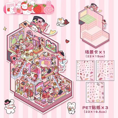 DIY Big 3D Sticker Scene Bear Coffee Panda Kindergarten Capybara Game Bunny Castle