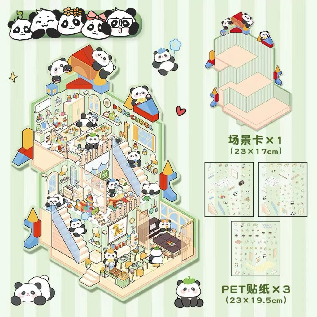 DIY Big 3D Sticker Scene Bear Coffee Panda Kindergarten Capybara Game Bunny Castle