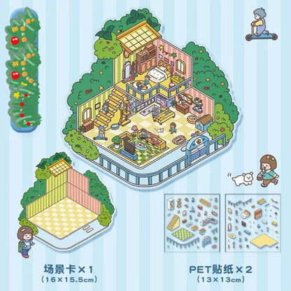 3D Miniature Scene Stickers, DIY Pumpkin House|Marshmallow Restaurant|Party|Spring Festival