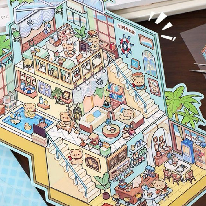 DIY Big 3D Sticker Scene Bear Coffee Panda Kindergarten Capybara Game Bunny Castle
