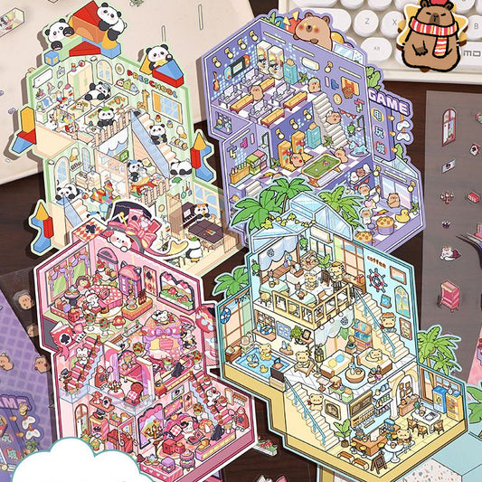 DIY Big 3D Sticker Scene Bear Coffee Panda Kindergarten Capybara Game Bunny Castle