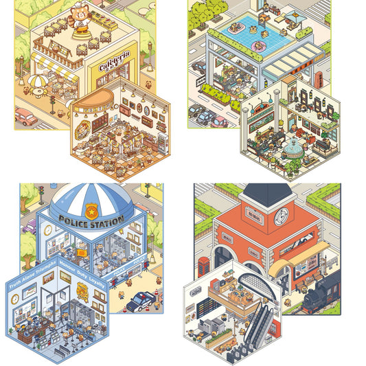 Double Layerd Landscape Stickers DIY Buffet Police Station Train Station Hotel