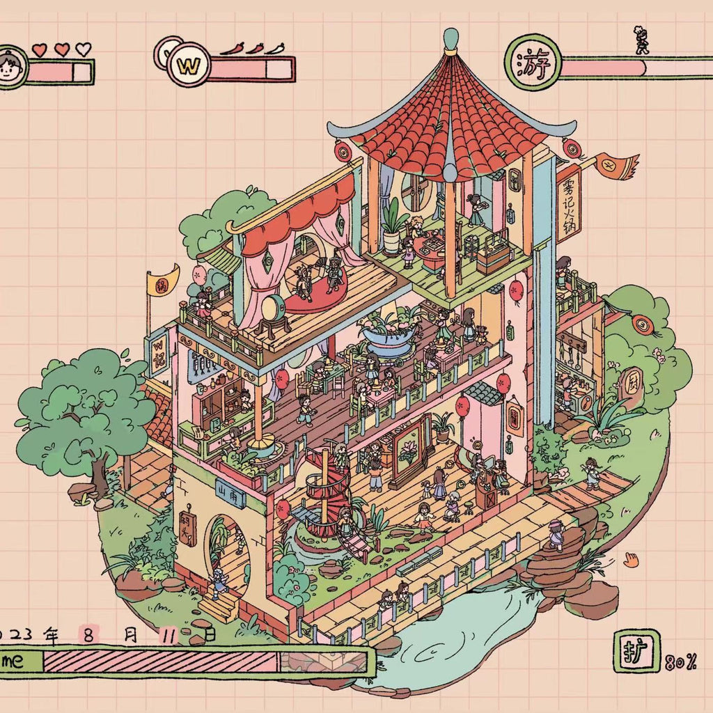 DIY 3D Sticker Scene: Lawn Wedding Island Villa Pillow House Chinese Architecture