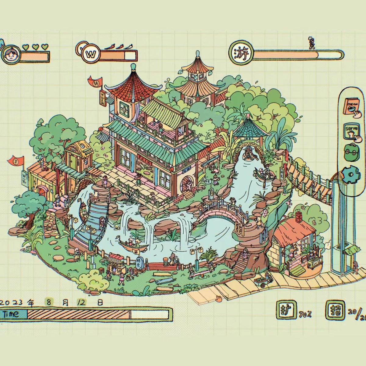 DIY 3D Sticker Scene: Lawn Wedding Island Villa Pillow House Chinese Architecture