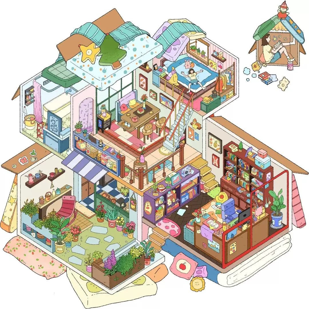 DIY 3D Sticker Scene: Lawn Wedding Island Villa Pillow House Chinese Architecture