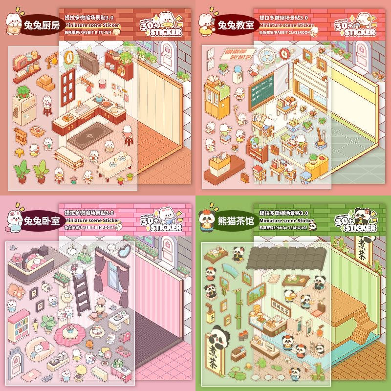 Stickers Scene, Make Cute Rabbit Dessert Shop|Panda Tea House|Bookstore|Burger Shop