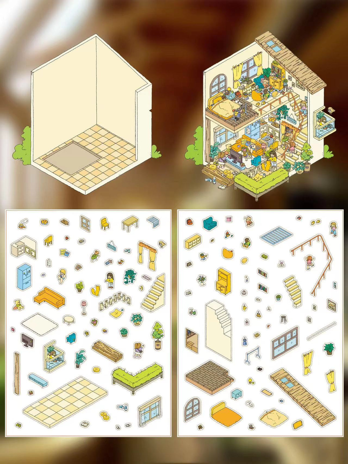 3D Stickers Scene Make your Own |Cozy House|Tree House|Purple Wardrobe