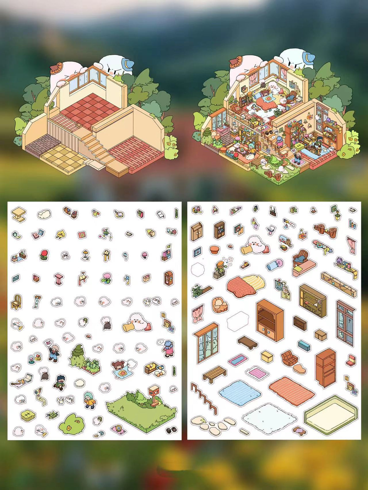 3D Stickers Scene Make your Own |Cozy House|Tree House|Purple Wardrobe