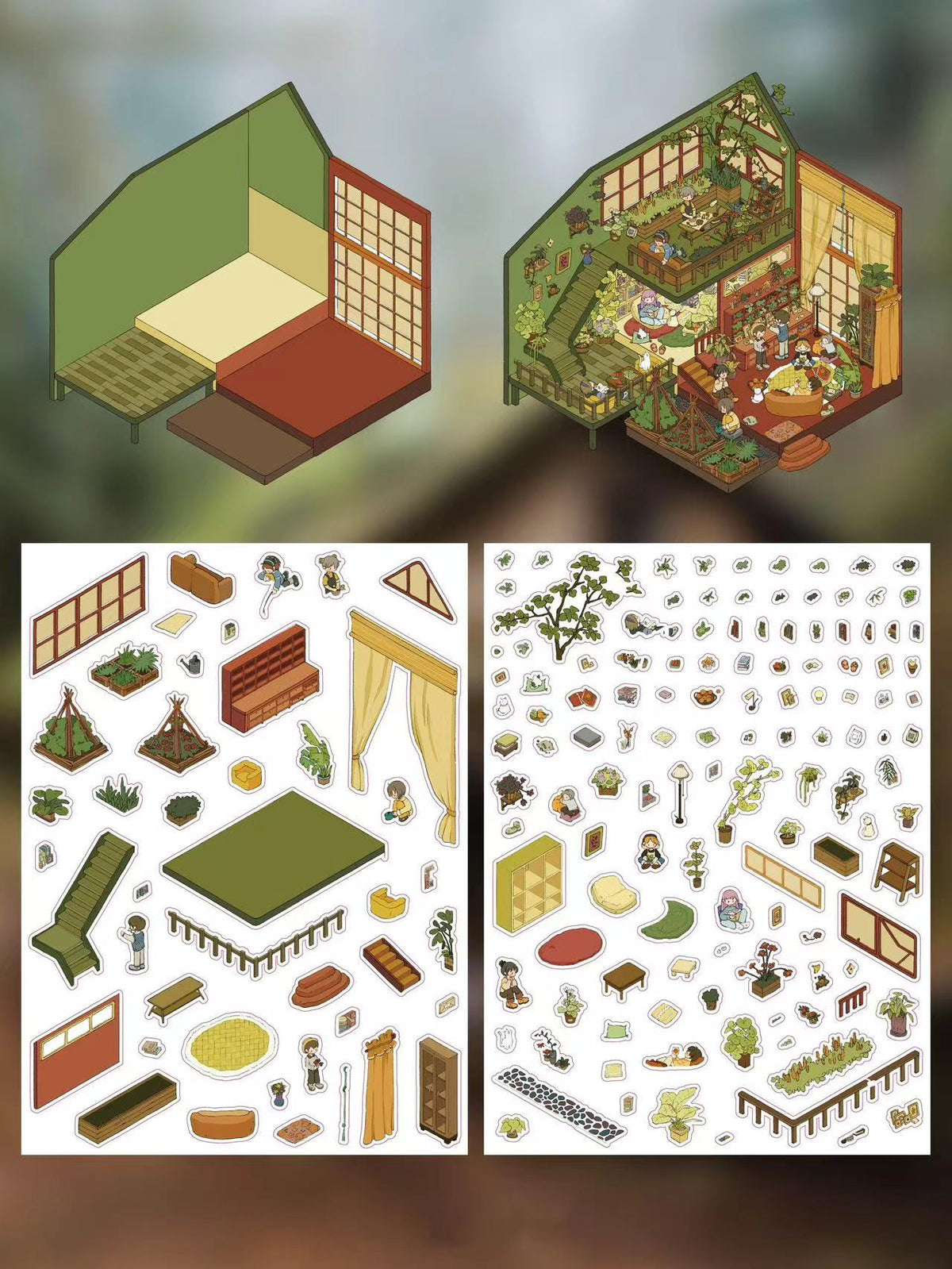 3D Stickers Scene Make your Own |Cozy House|Tree House|Purple Wardrobe