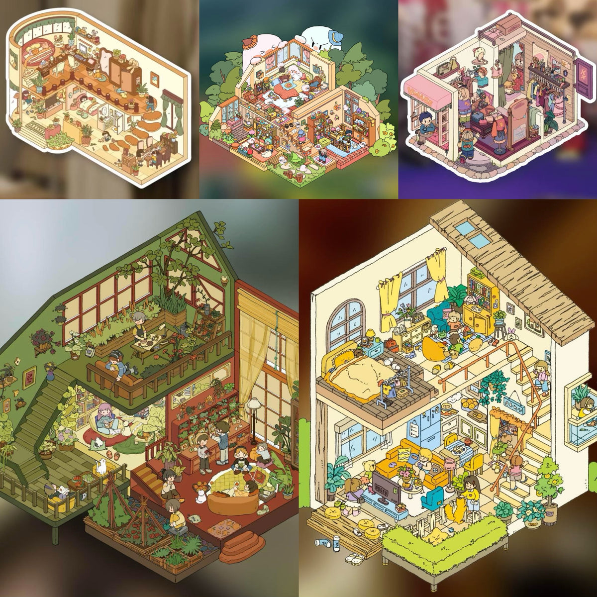 3D Stickers Scene Make your Own |Cozy House|Tree House|Purple Wardrobe