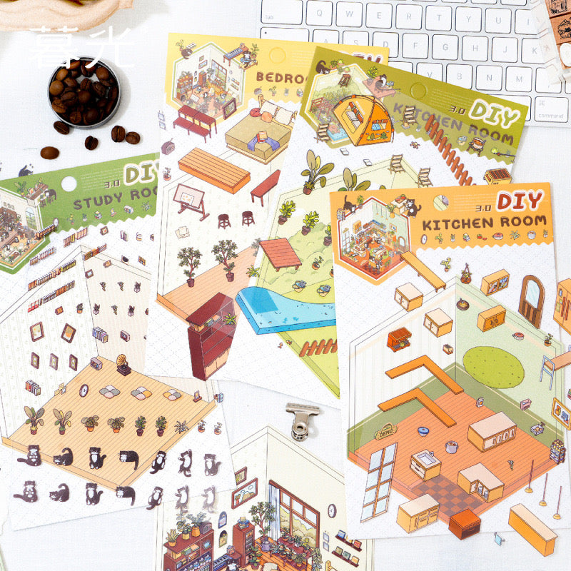 DIY 3D House Stickers,Make Your Own Bedroom Kitchen Study Room Garden