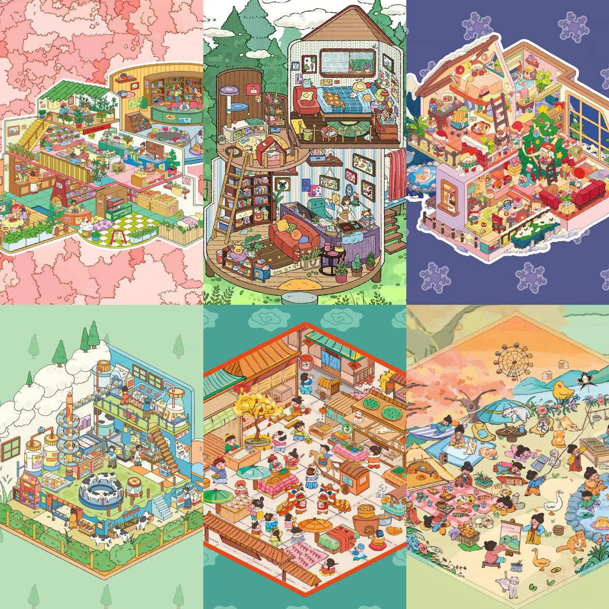 DIY Sticker Scene! Cabin|Milk Factory|Christmas House|Spring Outing|Temple Fair