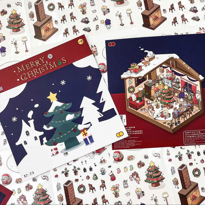 3D Christmas House Sticker Scene