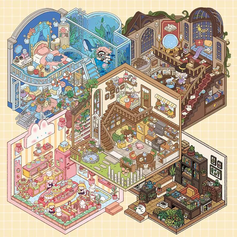 DIY 3D Sticker Scene:Aquarium Dessert House Doll Room Plant Room Magic House