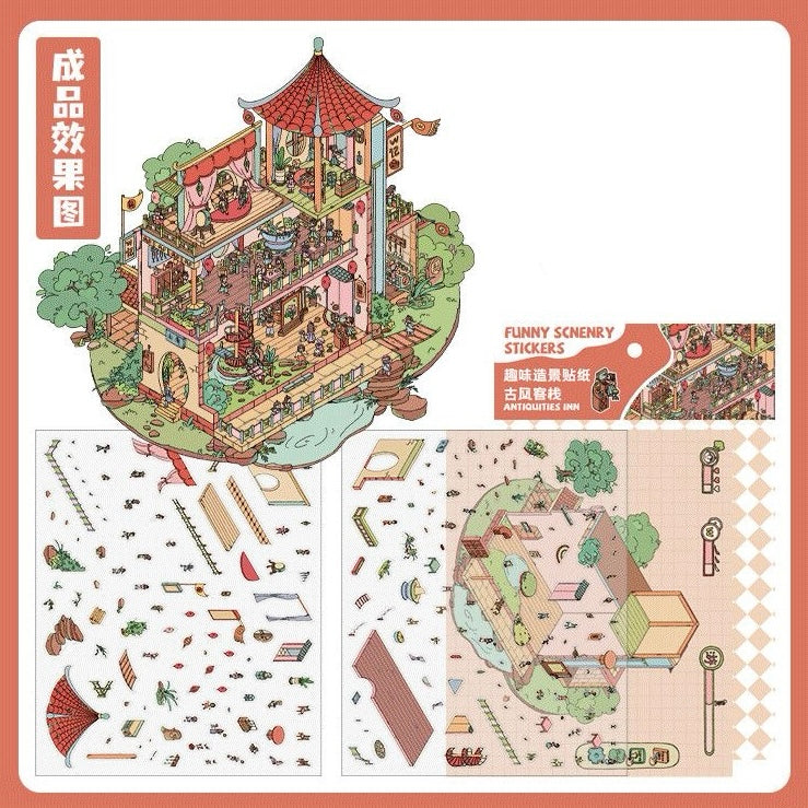 DIY 3D Sticker Scene: Lawn Wedding Island Villa Pillow House Chinese Architecture