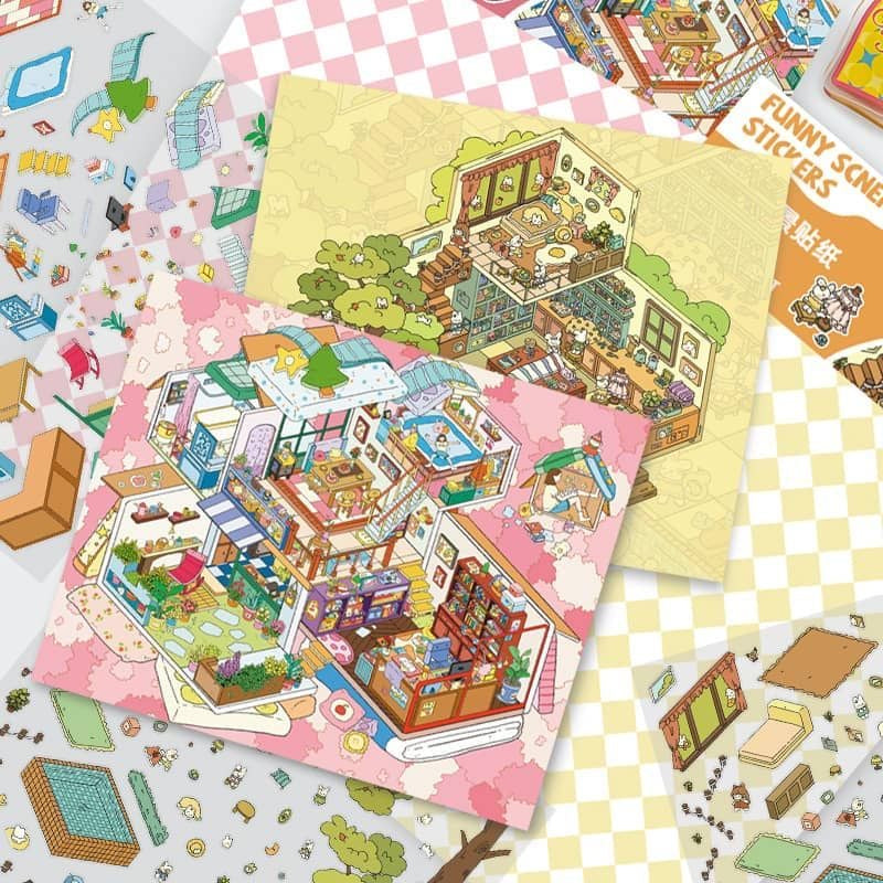 DIY 3D Sticker Scene: Lawn Wedding Island Villa Pillow House Chinese Architecture