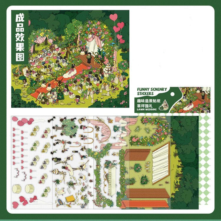 DIY 3D Sticker Scene: Lawn Wedding Island Villa Pillow House Chinese Architecture
