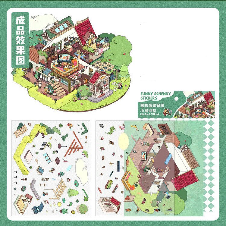 DIY 3D Sticker Scene: Lawn Wedding Island Villa Pillow House Chinese Architecture