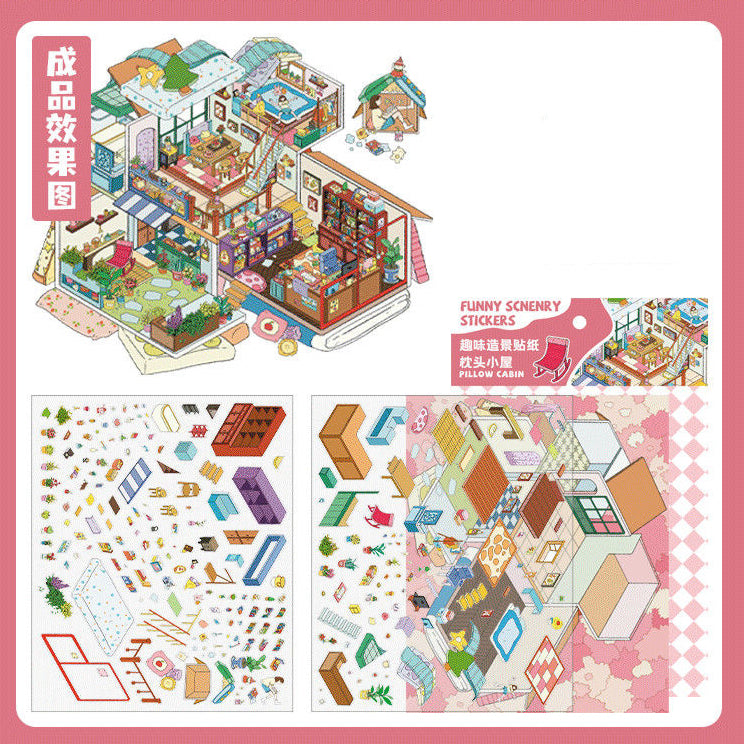 DIY 3D Sticker Scene: Lawn Wedding Island Villa Pillow House Chinese Architecture