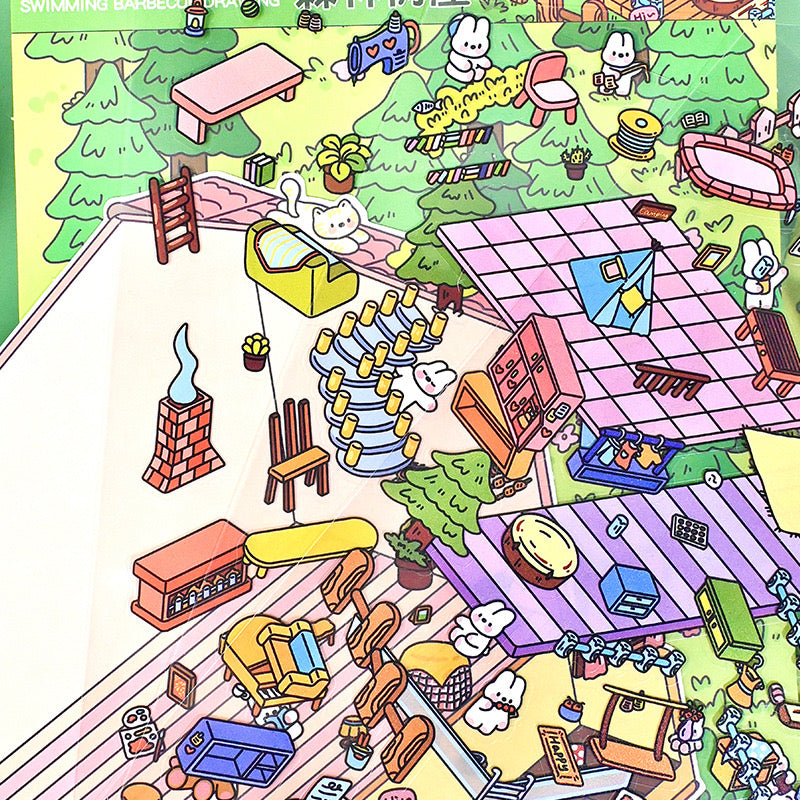 Big 3D Sticker Scene,Make Your Own Forest Tree House Canned Apartment