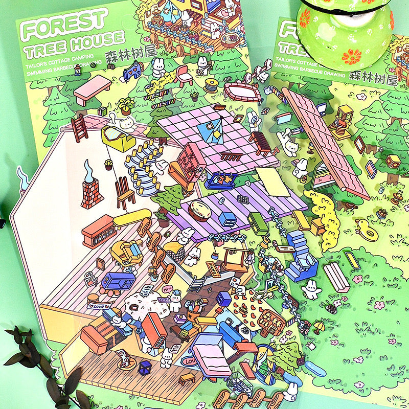 Big 3D Sticker Scene,Make Your Own Forest Tree House Canned Apartment