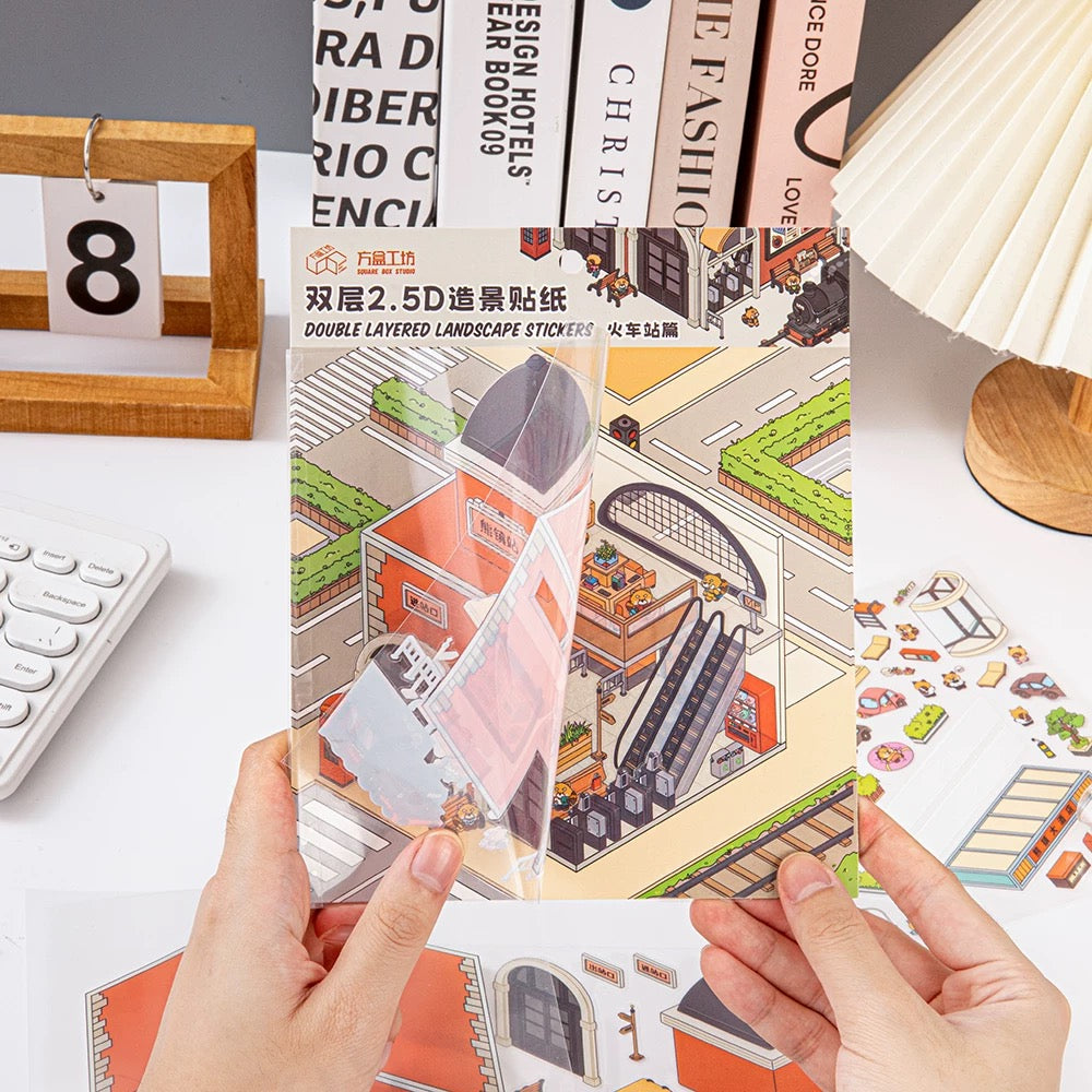 Double Layerd Landscape Stickers DIY Buffet Police Station Train Station Hotel
