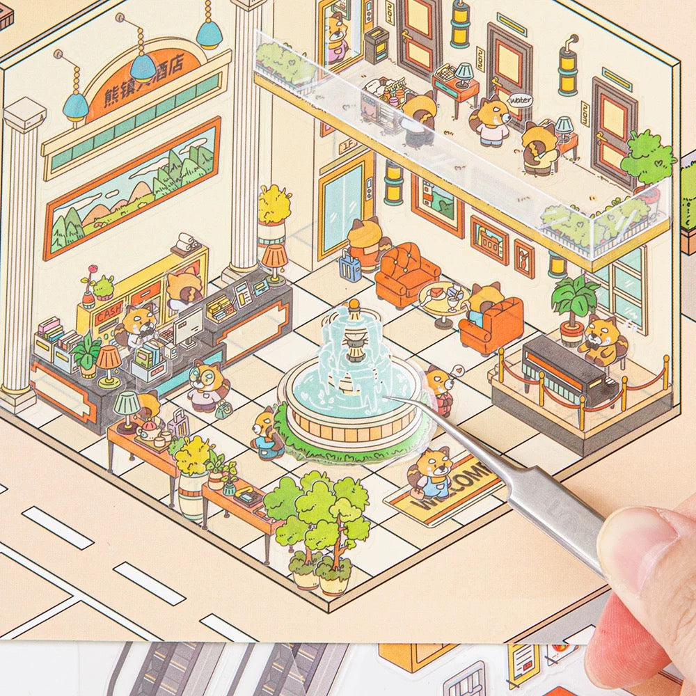 Double Layerd Landscape Stickers DIY Buffet Police Station Train Station Hotel